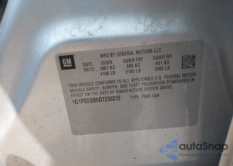 2013 Chevrolet Cruze Ltz from USA, damaged, VIN 1G1PG5SB6D7299215